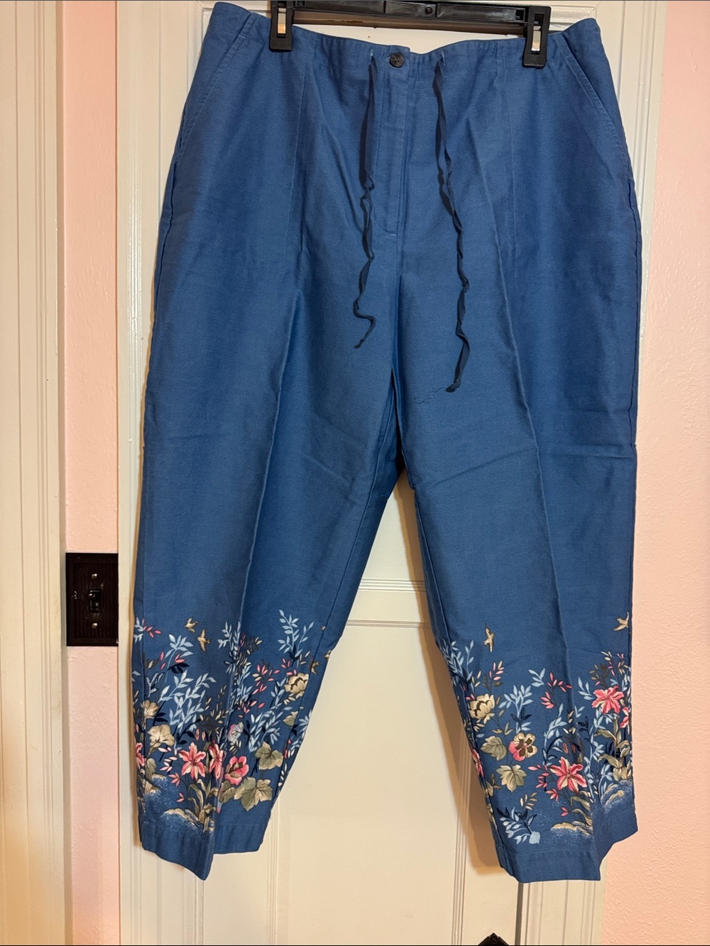 Blue Floral Print Crazy Horse Pants